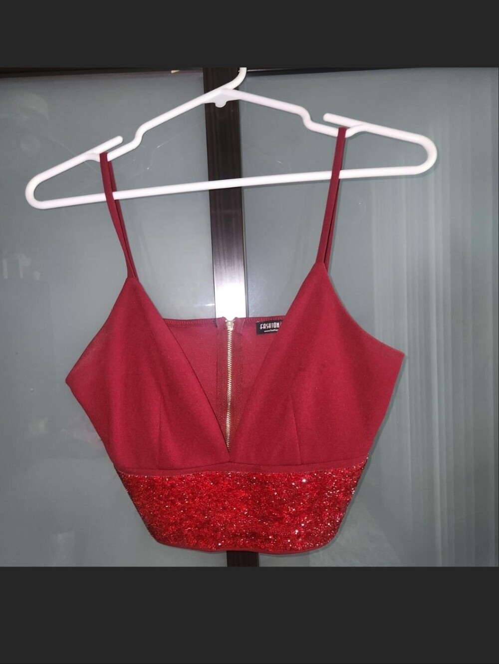 Fashion Nova Red Sequin Hem Crop Cami